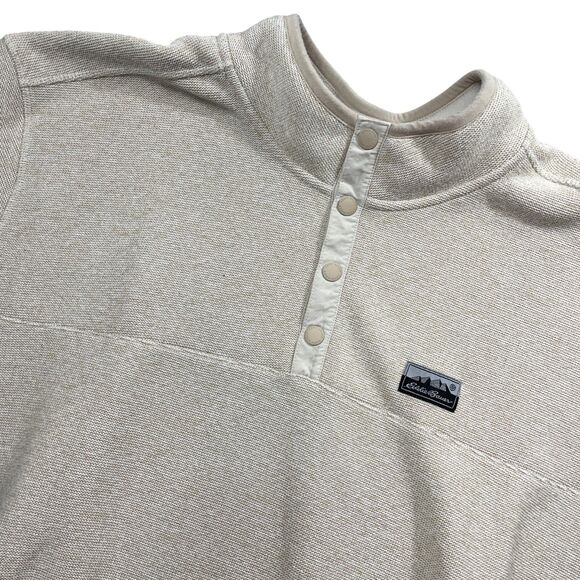 Eddie Bauer XXL Medium Weight Sweatshirt Beige‎ 1/4 Snap Slit Pockets - Picture 2 of 6